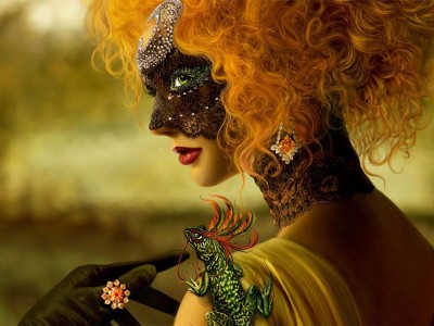 Mujer con máscara veneciana
